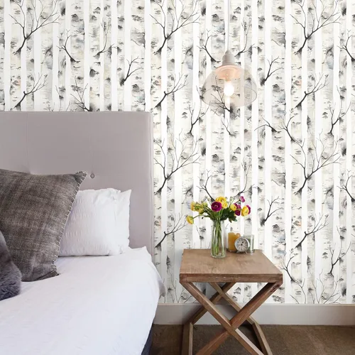 Miniatura 4 de VEELIKE Papel tapiz de abedul para despegar y pegar, papel de contacto rústico de abedul de 17.7 x 354 pulgadas, mural de pared extraíble de bosque