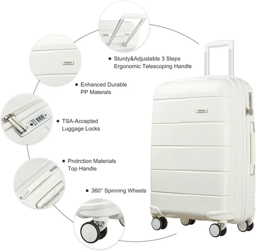 Miniatura 5 de Joyway maleta de equipaje, Blanco, Equipaje Spinner Ruedas Hardside Equipaje 8pcs Set Ligero Pp Durable Equipaje Con Tsa Lock..