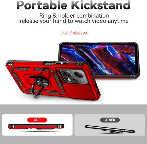 Miniatura 4 de Funda para Redmi Note 12 Pro, Poco X5 Pro con protector de pantalla de vidrio templado y cubierta de cámara deslizante, anillo magnético soporte
