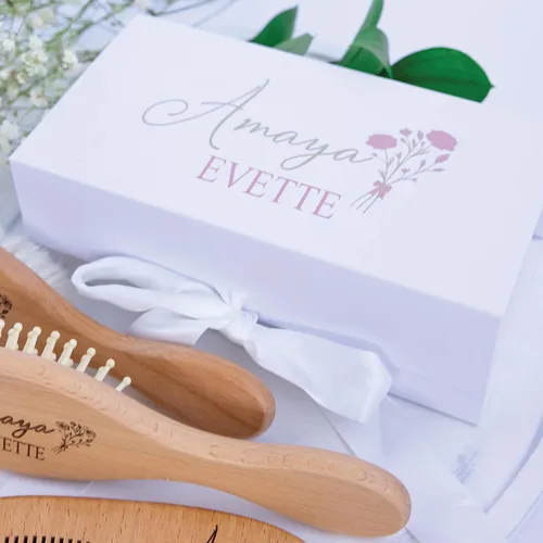 Miniatura 6 de Juego de cepillos personalizados para el pelo del bebé, caja de regalo de cepillo y peine de madera grabada personalizada para bebés, niñas y niños