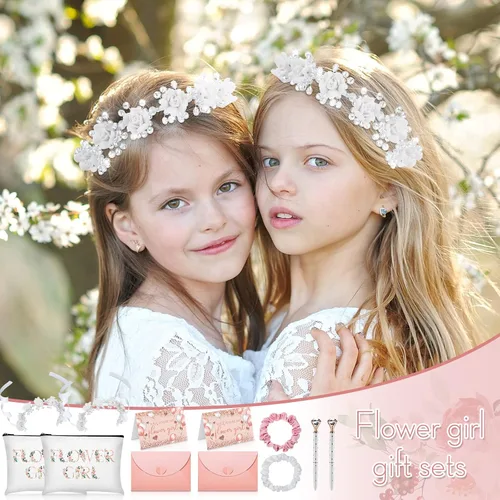 Miniatura 7 de Eccliy Juego de 12 piezas de regalo de propuesta de niña de las flores, bolsa de cosméticos, tocado de niña de las flores, scrunchies de satén