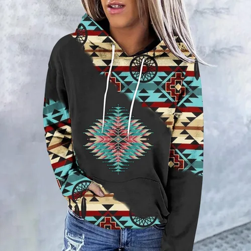 Miniatura 15 de Sudaderas con capucha azteca occidental para mujer, sudaderas de manga larga con gráficos vintage, camisetas de vaquera, ropa 2023