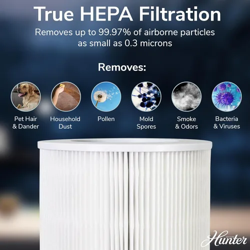 Miniatura 4 de Hunter Fan Company HP670 True HEPA - Purificador de aire para alergias, elimina el polvo, el humo, el moho y el polen, cubre hasta 195 pies Blanco
