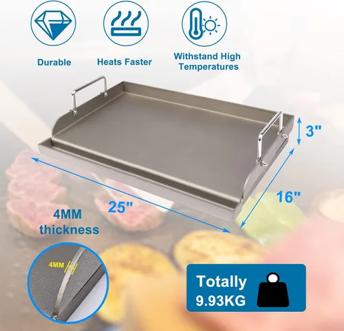 Miniatura 6 de Uniflasy Plancha de Hierro Fundido para Parrilla de Gas Plancha de Superficie Plana Insertable para Parrilla de Gas al Aire Libre, Placa Sartén