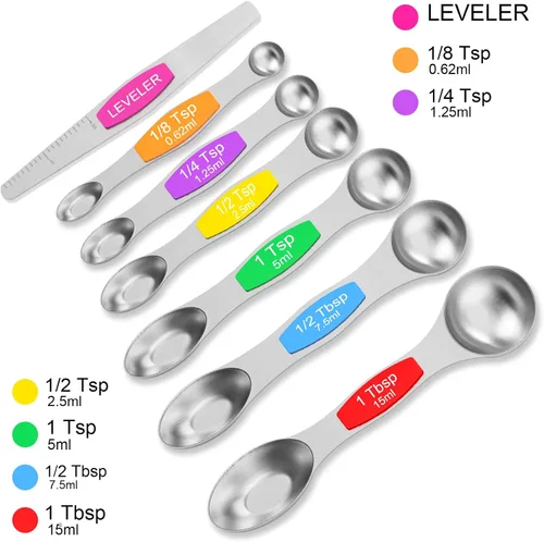 Miniatura 2 de Wildone - Juego de 7 cucharas medidoras magnéticas de acero inoxidable de doble cara, para ingredientes secos y líquidos, incluyendo 6 cucharas