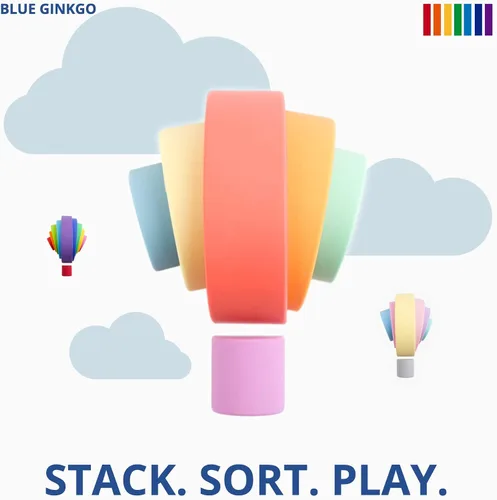 Miniatura 5 de BLUE GINKGO - Rompecabezas de silicona de arcoíris apilables - Rompecabezas de anidación arcoíris Montessori Juguete de apilar para niños y niños