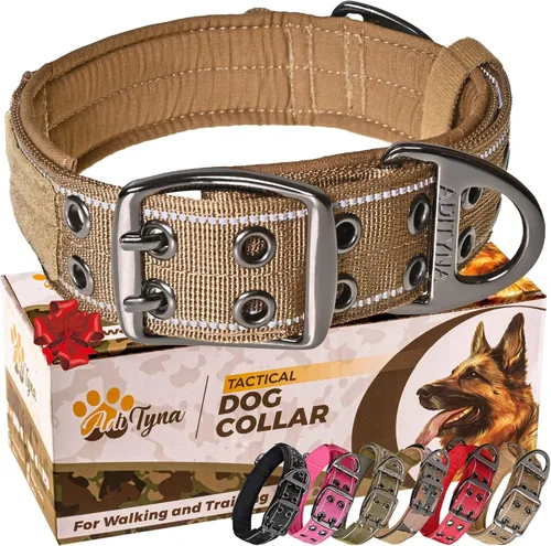 Miniatura 7 de ADITYNA Collar de perro resistente para perros grandes, collar reflectante con asa para entrenar y caminar, ancho, grueso, táctico, acolchado