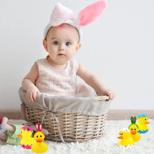 Miniatura 6 de Pato de goma de Pascua, conejo, conejo, paquete de seis patitos para niños, huevos de Pascua, regalos de cumpleaños, baby showers, actividades