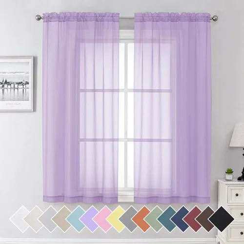 Miniatura 209 de Aiyufeng 2 paneles de cenefa transparente negra de 14 pulgadas de largo, cortinas cortas negras transparentes para dormitorio, cortinas de cocina