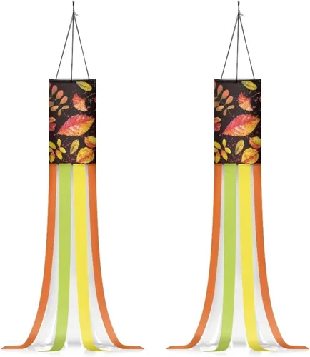 Miniatura 45 de Mumeson 2 piezas de calcetines de viento de otoño de arce de otoño, decoración al aire libre con bandera de cola, decoración colgante para pared