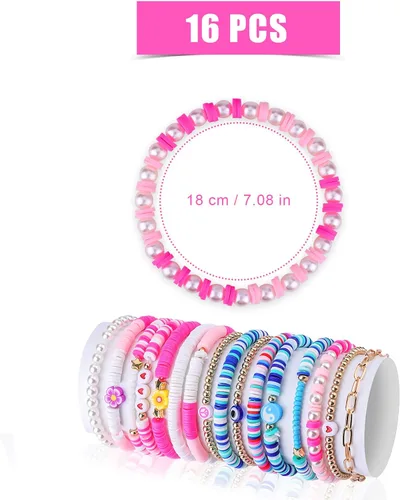 Miniatura 2 de 16 pulseras Preppy, coloridas pulseras de joyería Heishi Y2K para niñas, estéticas, bohemias, con cuentas, elásticas, de verano, playa, joyería