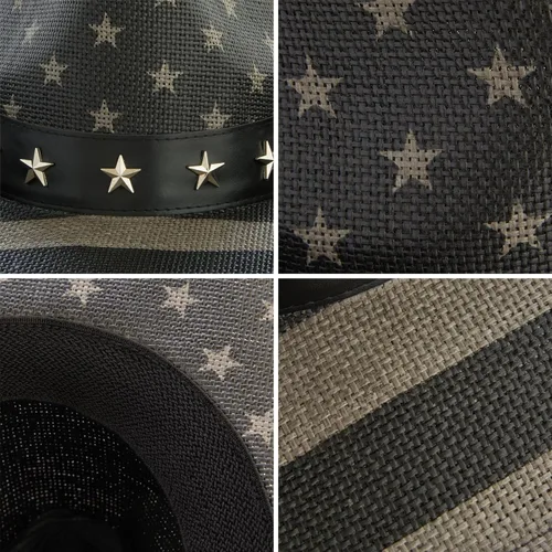 Miniatura 7 de Sombrero de vaquero de paja de Estados Unidos para hombres y mujeres, aspecto vintage, sombrero de vaquera para fiesta de disfraces (tamaño adulto)