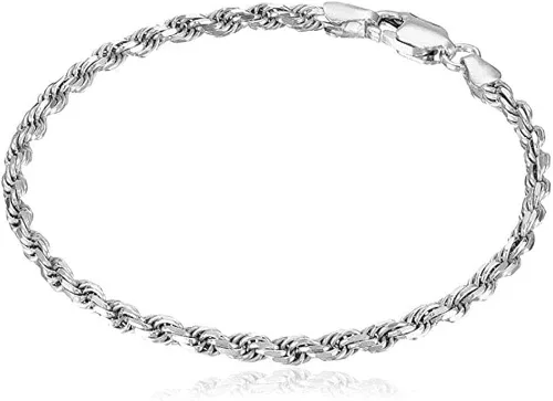 Verona Jewelers Pulsera de plata de ley italiana auténtica de 0157in 0177in 0236in corte de diamante macizo cadena trenzada gruesa para hombres y