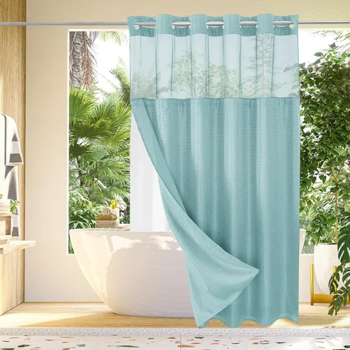 Miniatura 13 de Gibelle: cortina de ducha pequeña para baño de 36x74, cortina de ducha de punto gofre con juego de forro de tela a presión, no necesita ganchos