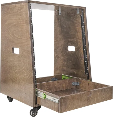 Miniatura 2 de Sound Town Estante inclinado de madera contrachapada de abedul báltico macizo de 12U con espacio de estante de 12U, cajón extra de 2U, patas