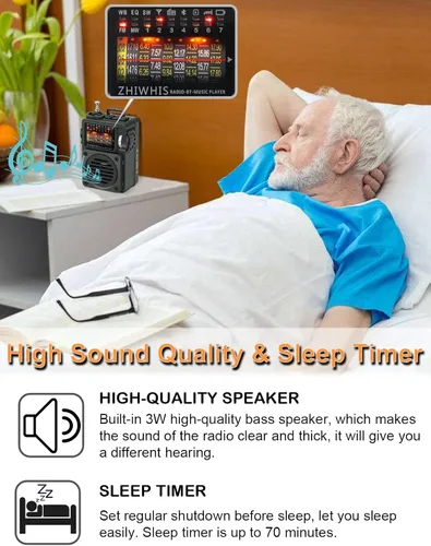 Miniatura 6 de ZHIWHIS Radio de onda corta con Bluetooth, radio portátil con temporizador de sueño, radios de onda corta Weather AM FM con el mejor sonido