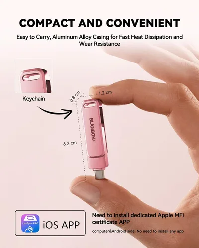 Miniatura 8 de Memoria USB para Fotos de iPhone de 256GB con Certificación MFi, Unidad Flash USB para Respaldo de Fotos/Videos, Memoria USB de Alta Velocidad Rosa