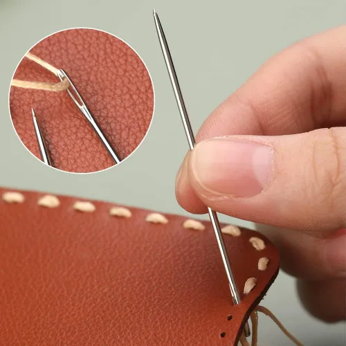 Miniatura 6 de Kit de 9 agujas de coser a mano de servicio pesado, agujas de coser de cuero con 5 agujas de coser a mano de cuero y 4 agujas curvas para tapicería