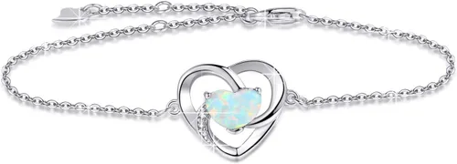 YZSFMZGE OpalTurquoise Heart Bracelet For Women 925 Sterling Silver Adjustable Bracelets Jewelry Gift for Girls