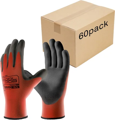 Miniatura 12 de COOLJOB Paquete de 12/60 pares de guantes de trabajo de seguridad a granel con revestimiento de poliuretano de agarre, guantes de punto sin costuras