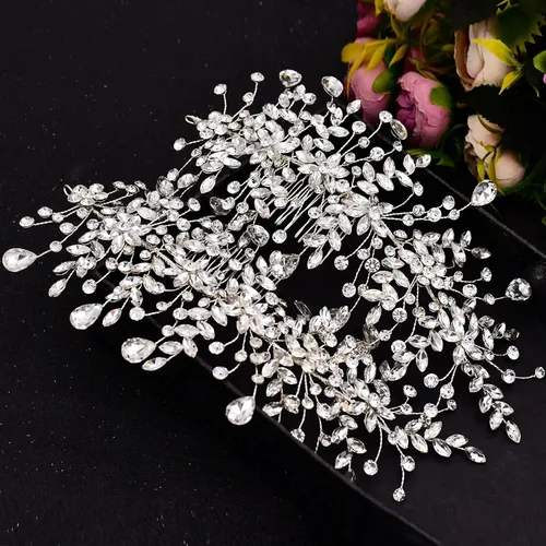 Miniatura 3 de ULAPAN Peine de pelo con diamantes de imitación plateados para damas, accesorio para el cabello para novia, boda, baile, ocasiones especiales