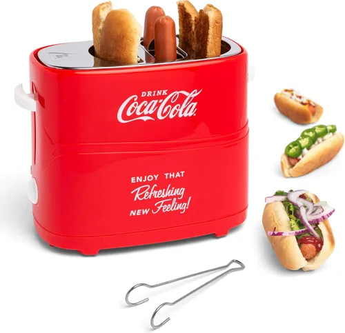 Miniatura 10 de Nostalgia Tostadora de 4 ranuras para perritos calientes y panecillos con pinzas mini, tostadora de hot dogs funciona con pollo, pavo, salchichas