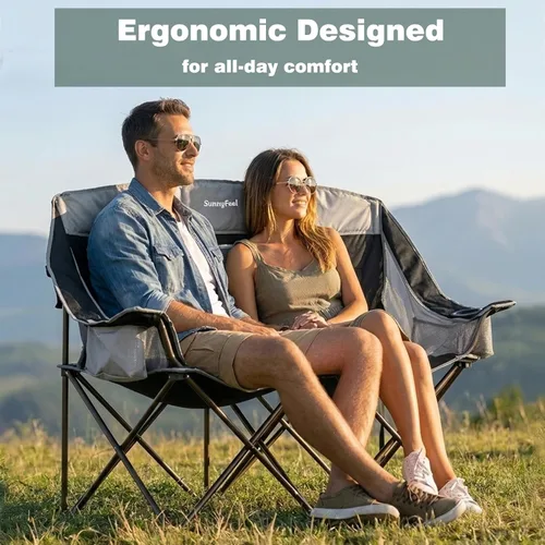 Miniatura 5 de SunnyFeel Silla de Camping Doble Plegable, Silla Loveseat de Gran Tamaño, Silla de Jardín Portátil/Plegable de Servicio Pesado con Negro-enfriador