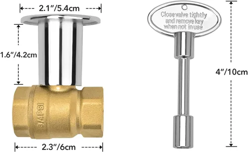 Miniatura 2 de Skyflame Kit de válvula de llave de gas recta de 3/4 pulgadas para chimenea con brida, llave de 3 pulgadas y 8 pulgadas, cromada