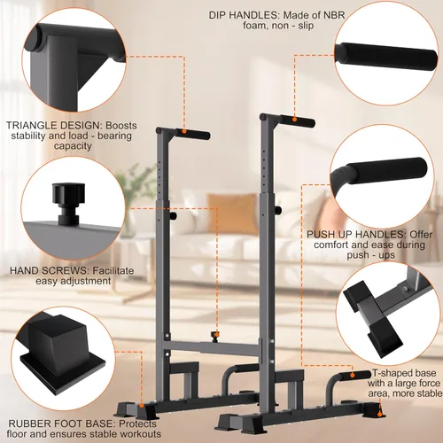 Miniatura 5 de Dip Bar Attachment for 2"x2" Squat Rack, Heavy Duty Power Rack Attachment with 5/8" or 1" Hole