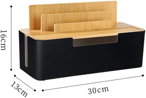Miniatura 2 de Caja de organización de cables con tapa de madera, organizador multidispositivo para teléfonos/tabletas/relojes inteligentes, organizador de cables