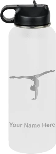 Miniatura 54 de LaserGram Botella de agua personalizada, gimnasta niña, acero inoxidable de doble pared aislada al vacío con popote superior, regalo grabado Azul