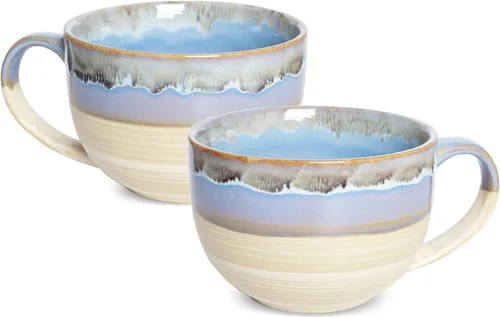 Bosmarlin Juego de 2 tazas de café jumbo de cerámica, 23 onzas, tazones de sopa grandes con asas, aptos para lavavajillas y microondas (azul)