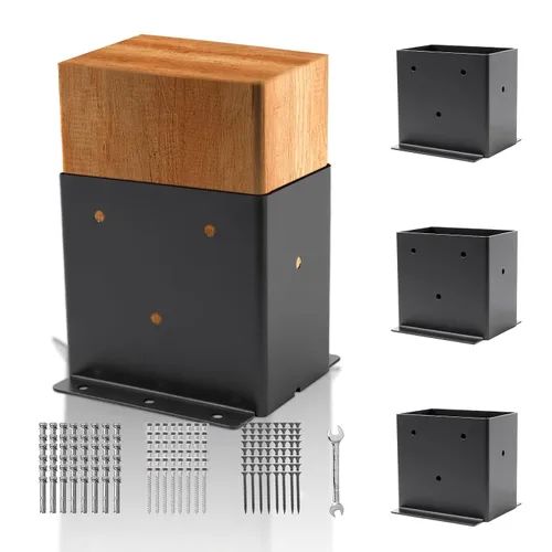 Miniatura 9 de Base de poste de 6 x 6, 8 piezas (tamaño interior 5.6 x 5.6), anclajes de poste, acero sólido grueso de 13 GA y recubrimiento en polvo negro