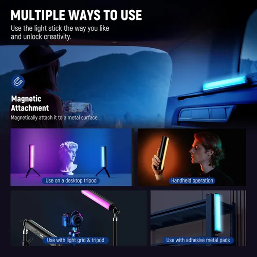 Miniatura 5 de NEEWER Varita de Luz RGB, Luz de Video de Fotografía Magnética de Mano, Barra de Luz de Tubo LED de Color Completo Atenuable 2500K~8500K CRI95+