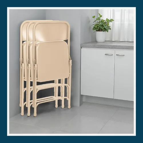 Miniatura 13 de OEF Furnishings Serie OEF300 Sillas Plegables de Acero Premium de Servicio Pesado, Sillas Comerciales de Metal con Triple Refuerzo y Bisagras Beige