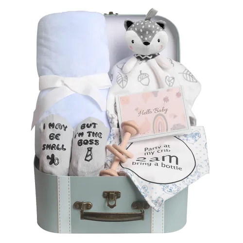 Regalos de baby shower, canasta de regalos para bebé niño incluye manta para recién nacido, mantita de apego para bebé, manta de seguridad, ZORRO -