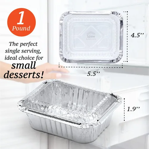 Miniatura 2 de (Paquete de 55) Bandejas de aluminio de 1 libra con tapas, recipientes desechables de papel de aluminio para hornear, almacenamiento de comida