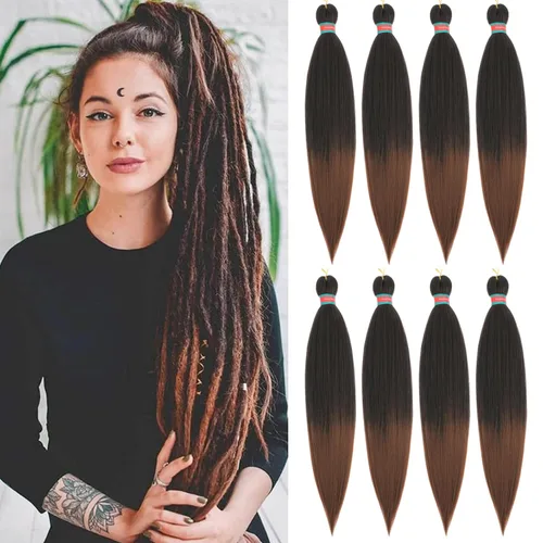 Miniatura 13 de Extensiones de cabello para trenzar verde+verde claro, preestiradas, 2 paquetes, con cabello plumoso pre-trenzado, extensiones de cabello