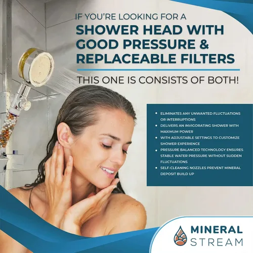 Miniatura 3 de MineralStream - Cabezal de ducha de mano de alta presión Turbo con piedras minerales para filtración, perfecto para cabello seco y piel, cabezal