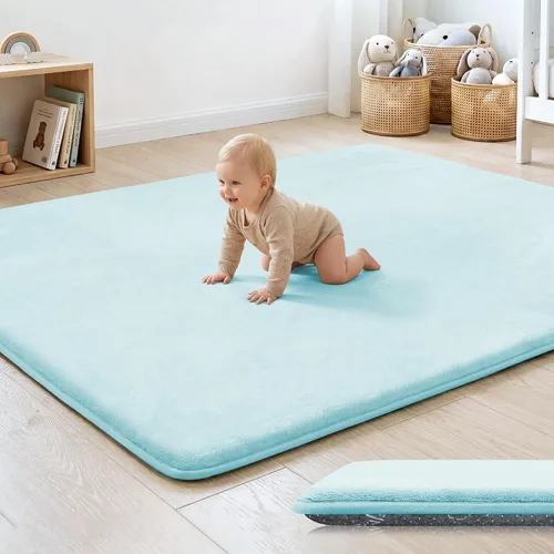 Miniatura 24 de Tapete de cama de bebé de 1.3 pulgadas de grosor para dormitorio, tapete básico de espuma acolchada suave de felpa de 28 x 72 pulgadas con acolchado