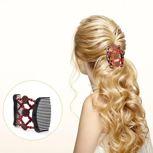 Miniatura 5 de Yeshan Peines Mágicos para el Cabello para Mujeres con Cuentas de Madera Elásticos Extensibles Dobles Peines Laterales Ajustables Clips Elásticos