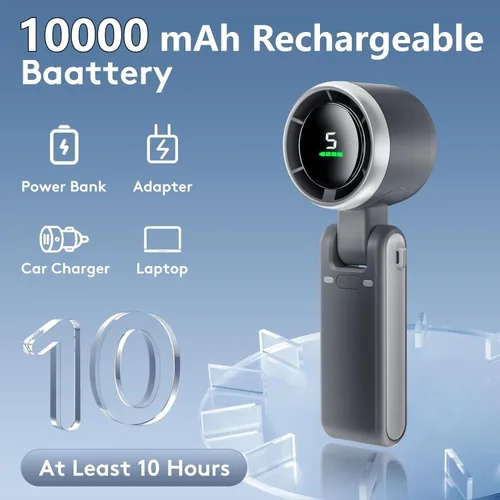 Miniatura 3 de Mini ventilador portátil de mano, potente ventilador turbo plegable de viento, batería de 10000 mAh y velocidad de 50000 RPM, ventilador personal