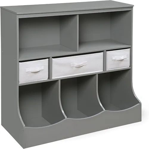 Miniatura 7 de Badger Basket Combo Bin Unidad de almacenamiento de juguetes y estante para libros para niños con 3 cestas - Gris