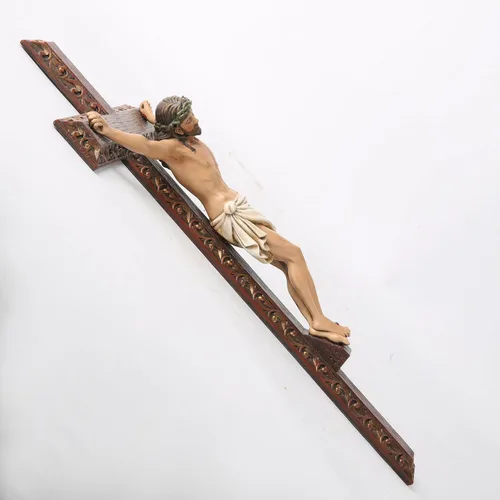 Miniatura 7 de Crucifijo católico BC de pared, cruz de Jesucristo, regalo religioso devoto, aspecto tallado en madera, 12 pulgadas de alto, pintado a mano por