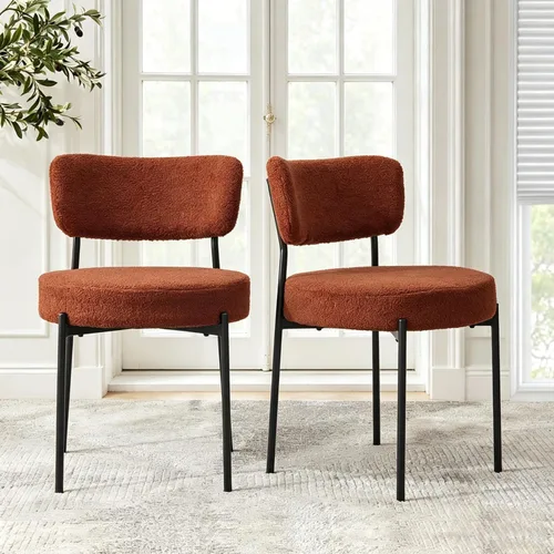 Miniatura 17 de Boucle - Juego de 2 sillas de comedor modernas de mediados de siglo con respaldo curvado y marco de metal, sillas de comedor tapizadas redondas