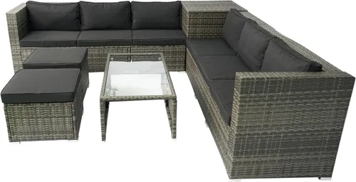 Miniatura 4 de Goohome Juego de muebles de patio de 8 piezas, mimbre de polietileno para todo tipo de clima, juego de conversación con mesa auxiliar, caja