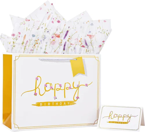 Miniatura 42 de Powbrace Bolsa de regalo de cumpleaños negra con papel de seda y tarjeta de felicitación, 13 x 10.2 x 4.9 pies, mediana