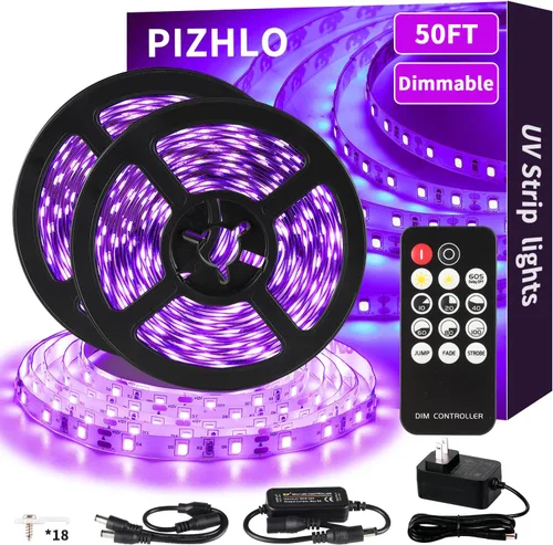 Miniatura 12 de Juego de tiras de luces LED negras mejoradas de 33 pies/10M con control remoto, 600 LEDs, lámpara de 12V autoadhesiva y ajustable, para fiestas