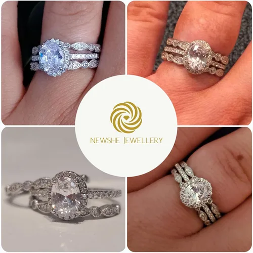 Miniatura 3 de Newshe Jewellery - Juego de anillo de compromiso, enchapados en plata 925, CZ blanco, tamaños 5-10