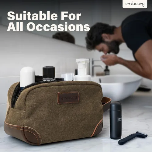 Miniatura 7 de emissary Bolsa de Aseo para Hombre de Cuero y Lona Bolsa de Aseo de Viaje Kit Dopp para Hombre Bolsa de Afeitar para Accesorios de Viaje, Marrón